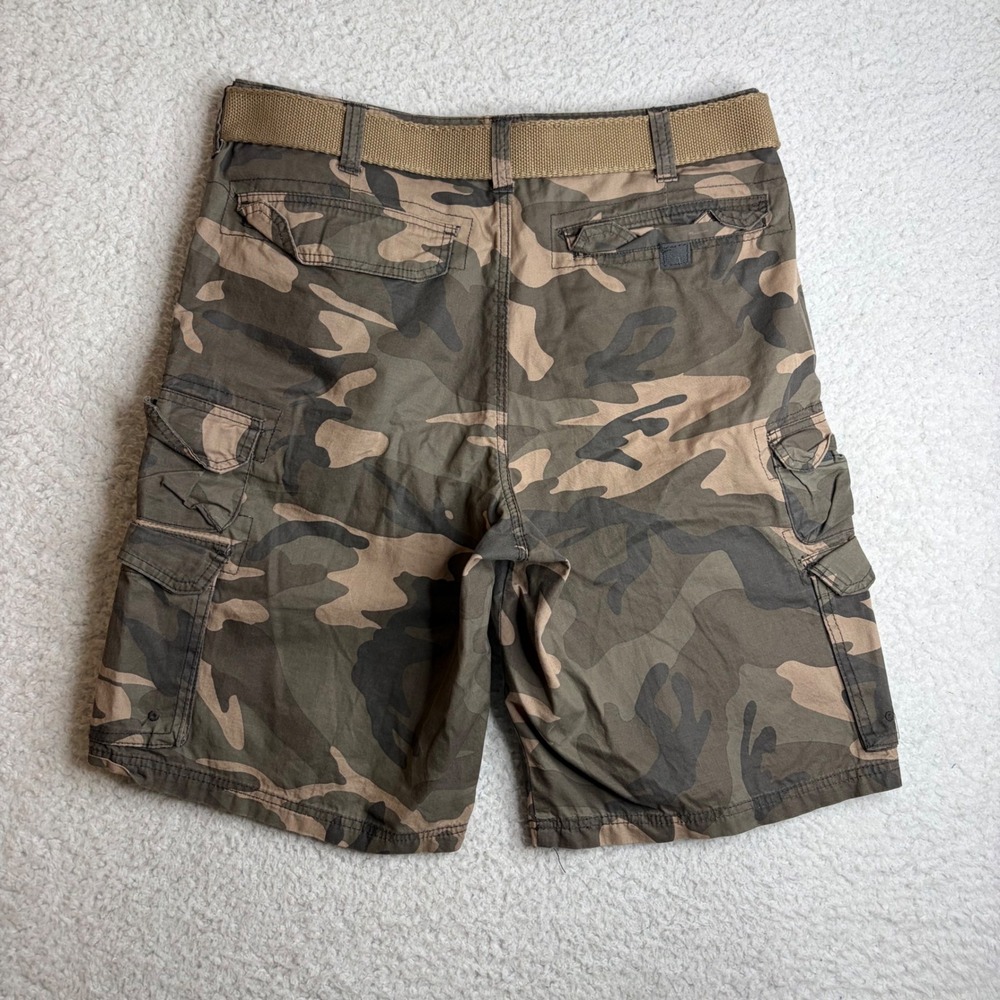 Lee Dungarees Mens Camo Cargo Shorts 36 Brown Green Camouflage Belted Y2K - Picture 4 of 8